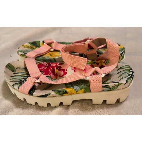 Charles David Pink Platform Chunky Sandals sz 7.5 strappy tropical beach - Picture 1 of 6